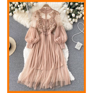 [Sẵn Hàng]♥️Đầm,Váy Ren Hoa Màu Nâu Be(ảnh thật)Size S,M,L
