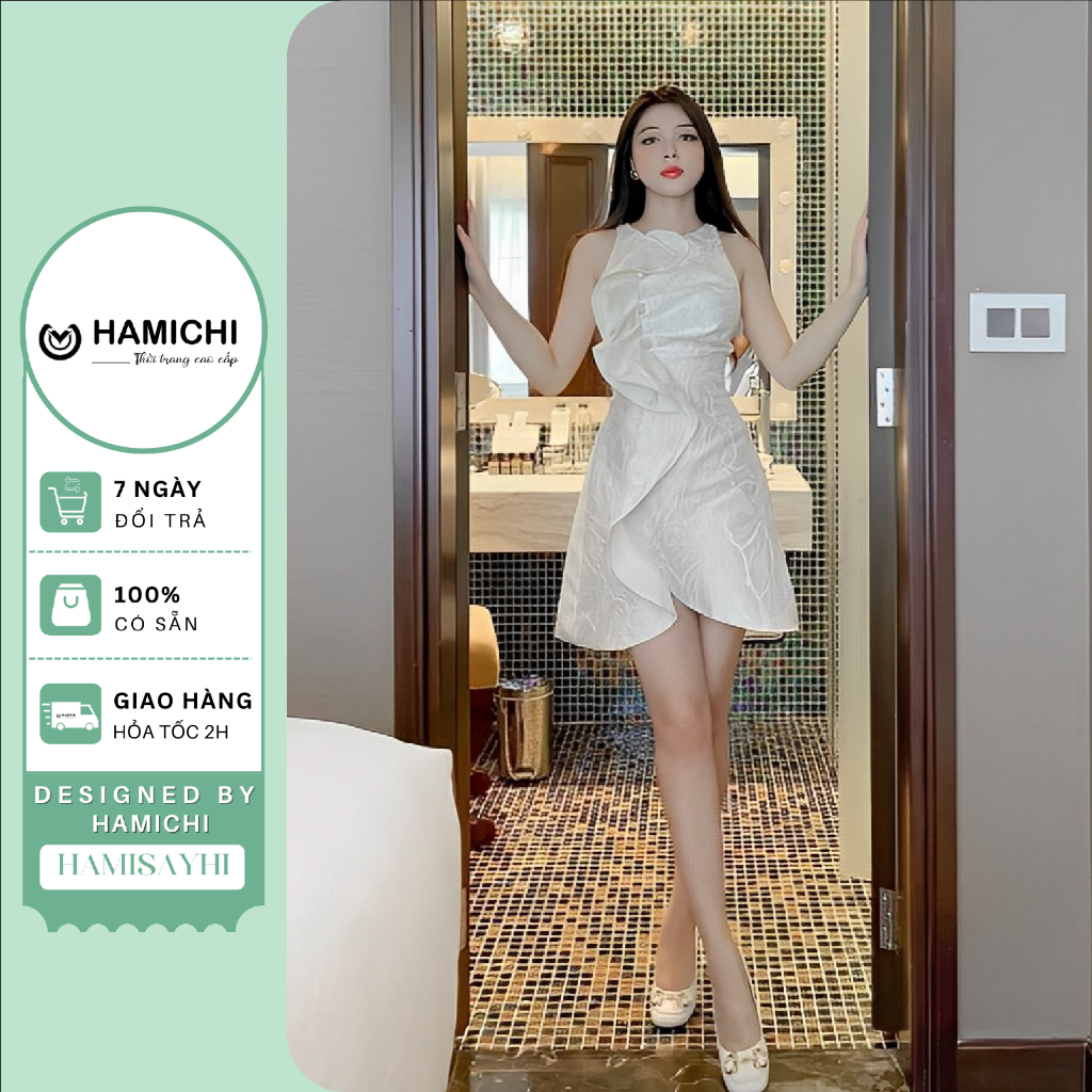 Váy Tiểu Thư Chất Gấm Hoa Cao Cấp Dáng Chữ A Họa Tiết Độc Đáo - váy thiết kế by Hamichi Fashion