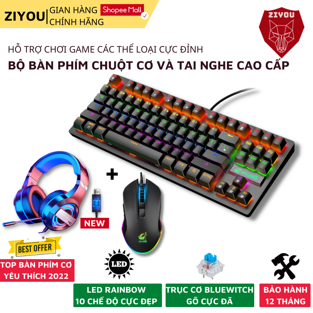 Combo Bộ Phím Và Chuột Kèm Tai Nghe Chụp Tai Gaming ZIYOU Set Chuyên Game Dành Cho Game Thủ Chuyên Nghiệp, K2+V1+Q9