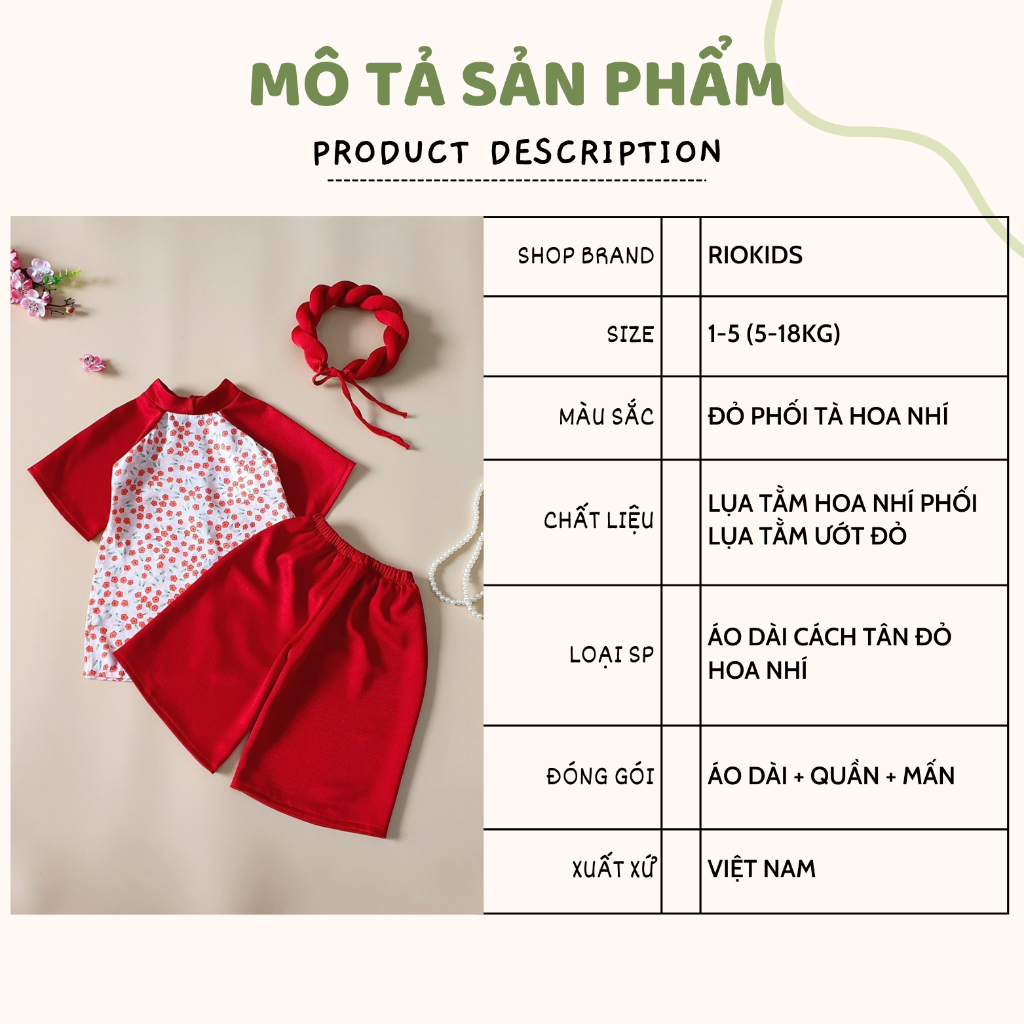 Áo dài cách tân lụa MẸ VÀ BÉ GÁI RIOKIDS kèm mấn diện Lễ Tết, chụp ảnh - AD6