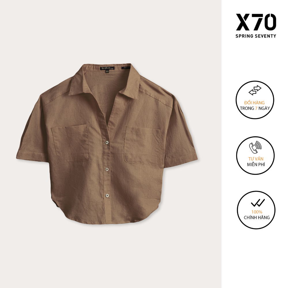 Áo Sơ Mi Linen Kiểu Nữ Thiết Kế Cổ Bẻ Tay Ngắn Có Túi Thời Trang X70 - 01610004
