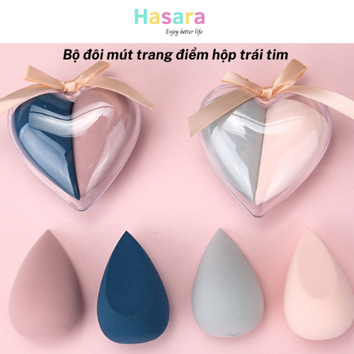 Mút tán kem nền, mút trang điểm, đánh nền, tán cushion Lameila, bộ đôi bông mút cắt vát HA80178 – Hasara