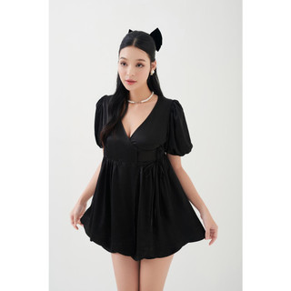 Áo babydoll thắt 2 dây 1 bên thân đắp thời trang GAGO màu đen GA4254