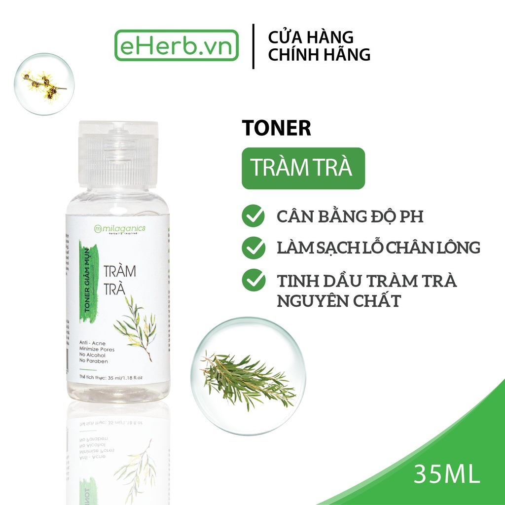 Toner nước hoa hồng tinh dầu tràm trà ngừa mụn phù hợp với da dầu mụn MILAGANICS 35ml (chai)