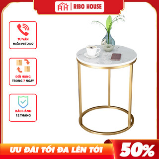 Bàn trà tròn RIBO HOUSE mặt bàn đá, kệ trang trí phòng khách, spa, nails, cà phê mẫu 1 RIBO91