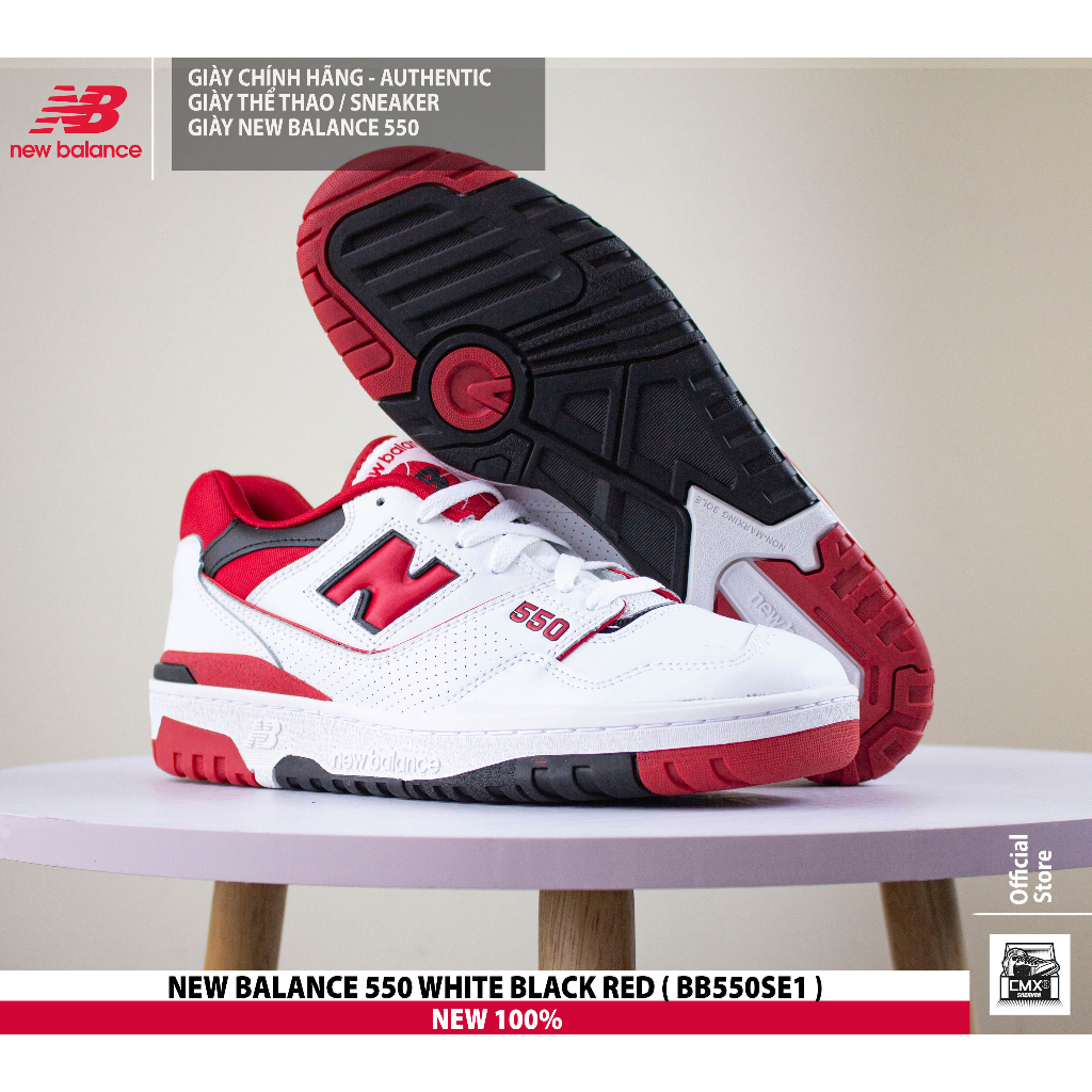 😘  Giày New Balance 550 WHITE BLACK RED  - AUTHENTIC 100%
