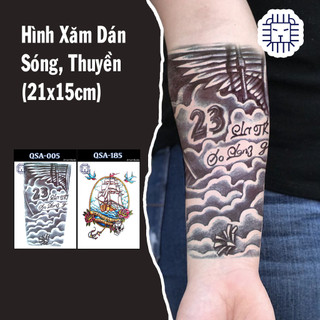Hình Xăm Dán Con Thuyền, Mỏ Neo, Sóng Nước Chụp Ảnh, Đóng Phim, Dễ Dàng Tẩy Xóa - Dùng 2-5 Ngày (21x15cm)
