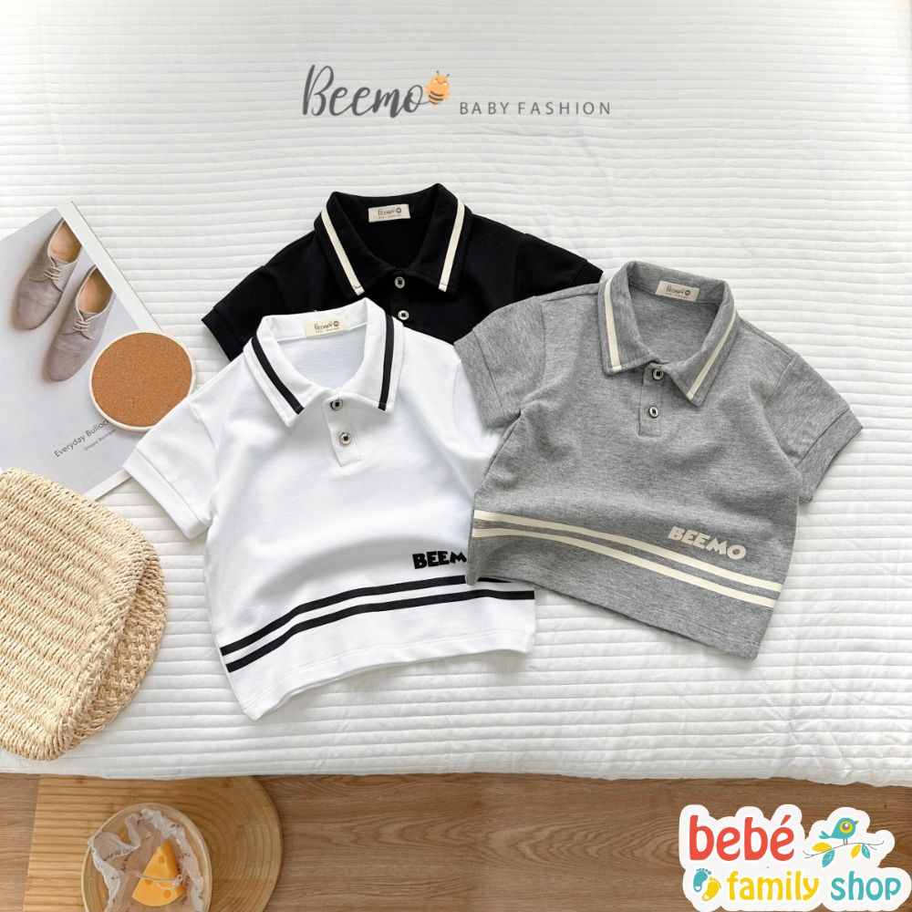 Áo thun polo bé trai Beemo 1-6 tuổi áo polo trắng đen xám cho bé thời trang hàn quốc - ATBP