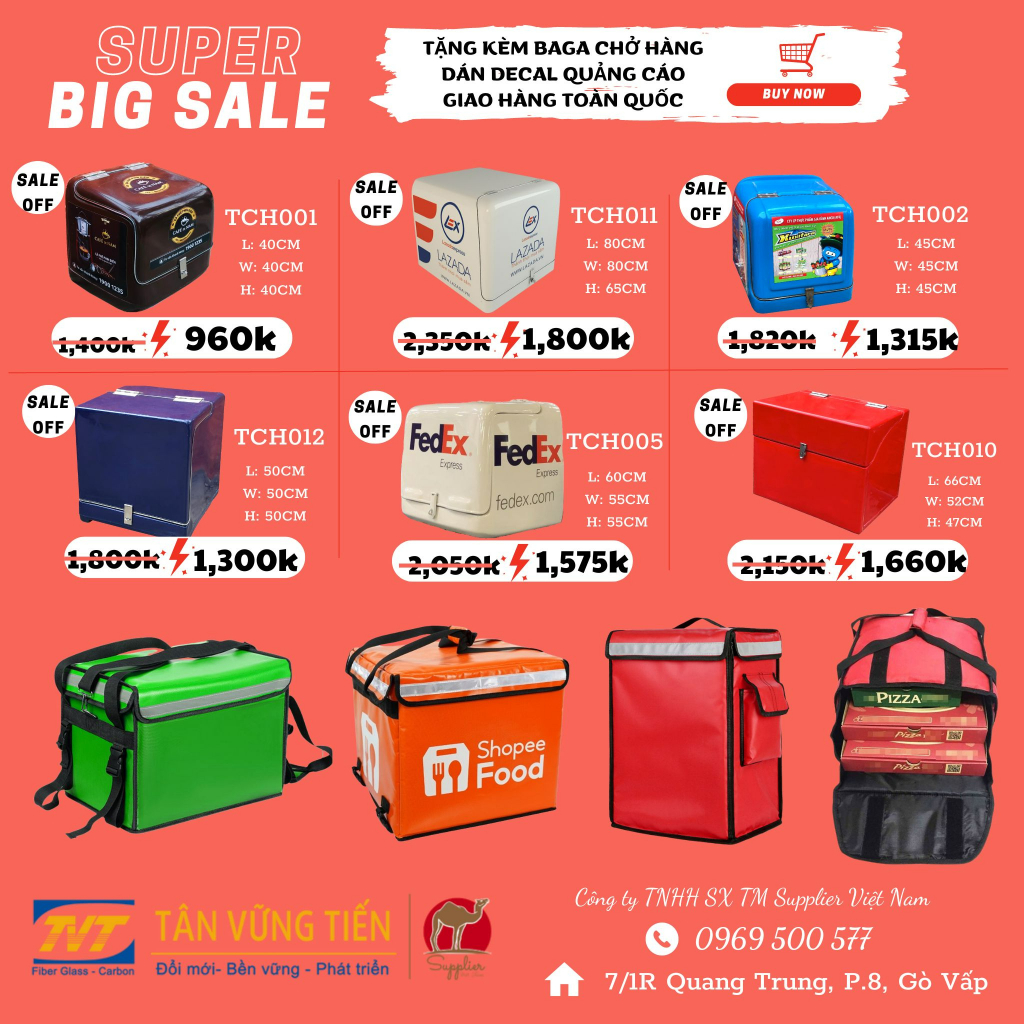 Thùng composite chở hàng giao nhận bằng xe máy 💖FREESHIP💖 kích thước 66x52x47CM MSP: TCH010