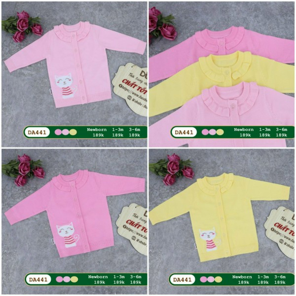 Áo len sơ sinh cài giữa bé gái Dokma