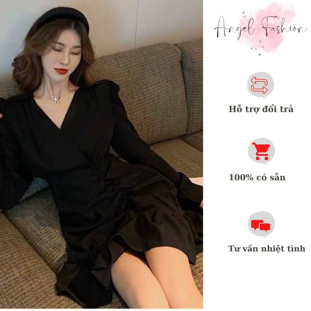 Đầm Đen Nữ Cổ Chữ V Chất Liệu Bèo Nhúng Quyến Rũ Đầy Đủ Các Size Dáng Suông Đẹp Cao Cấp Thích Hợp Đi Chơi Dự Tiệc