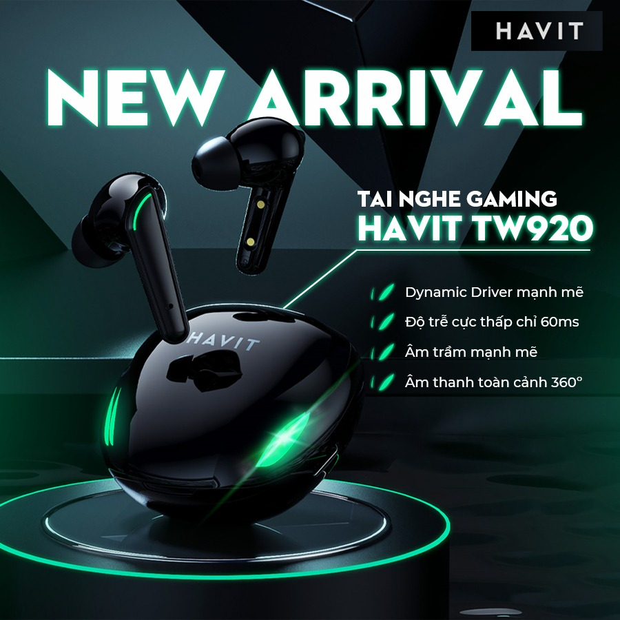 【Giao Hỏa Tốc】Tai nghe không dây Havit TW920 Âm Thanh Toàn Cảnh 360 Độ, Delay siêu thấp 0,06s Bluetooth 5.1 - Chính Hãng