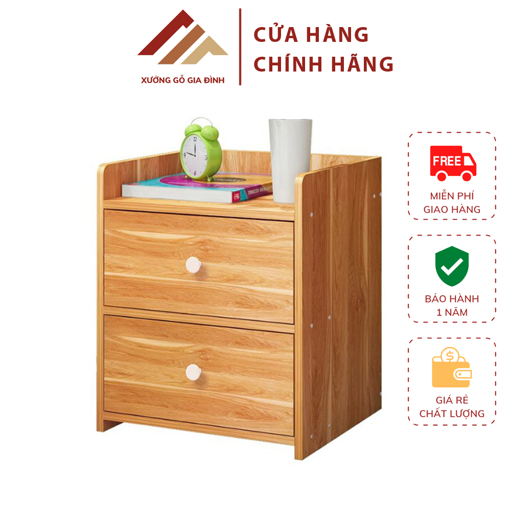 Kệ Tủ Đầu Giường Đa Năng Có 2 Ngăn Kéo Để Đồ Trang Trí Đèn Ngủ Đồ Trang Điểm Bằng Gỗ MDF Lắp Ghép Phong Cách Hiện Đại