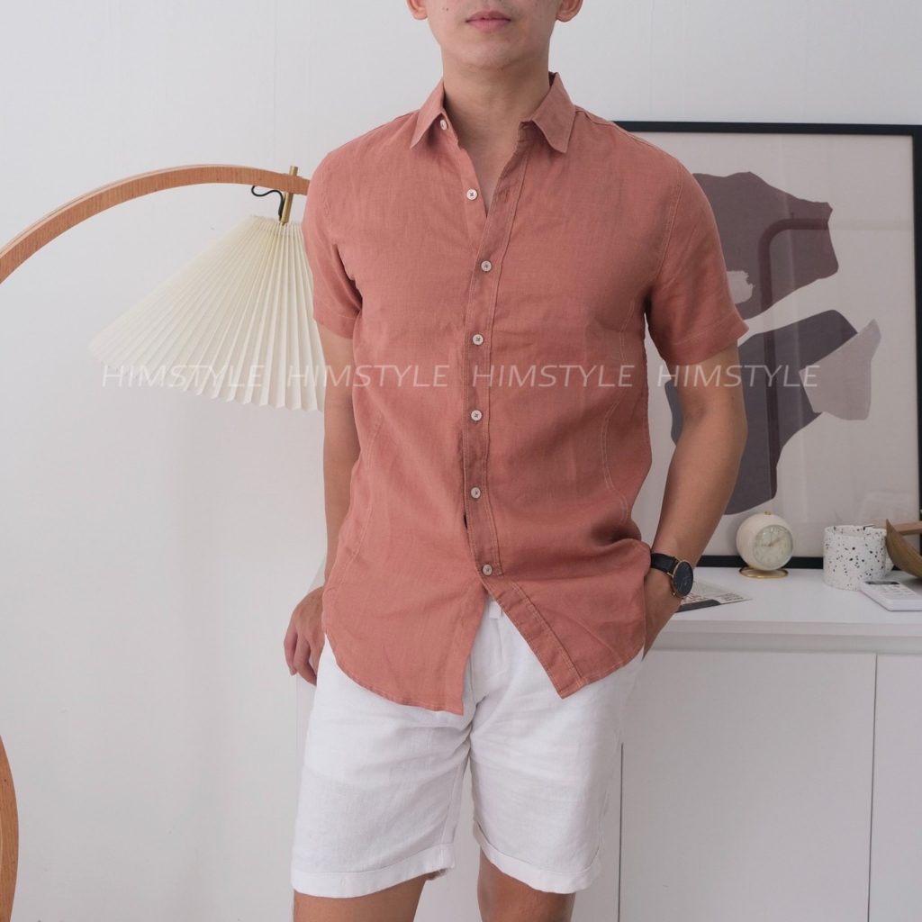 Áo Sơ Mi Nam Linen Tưng Tay Ngắn 1 Túi