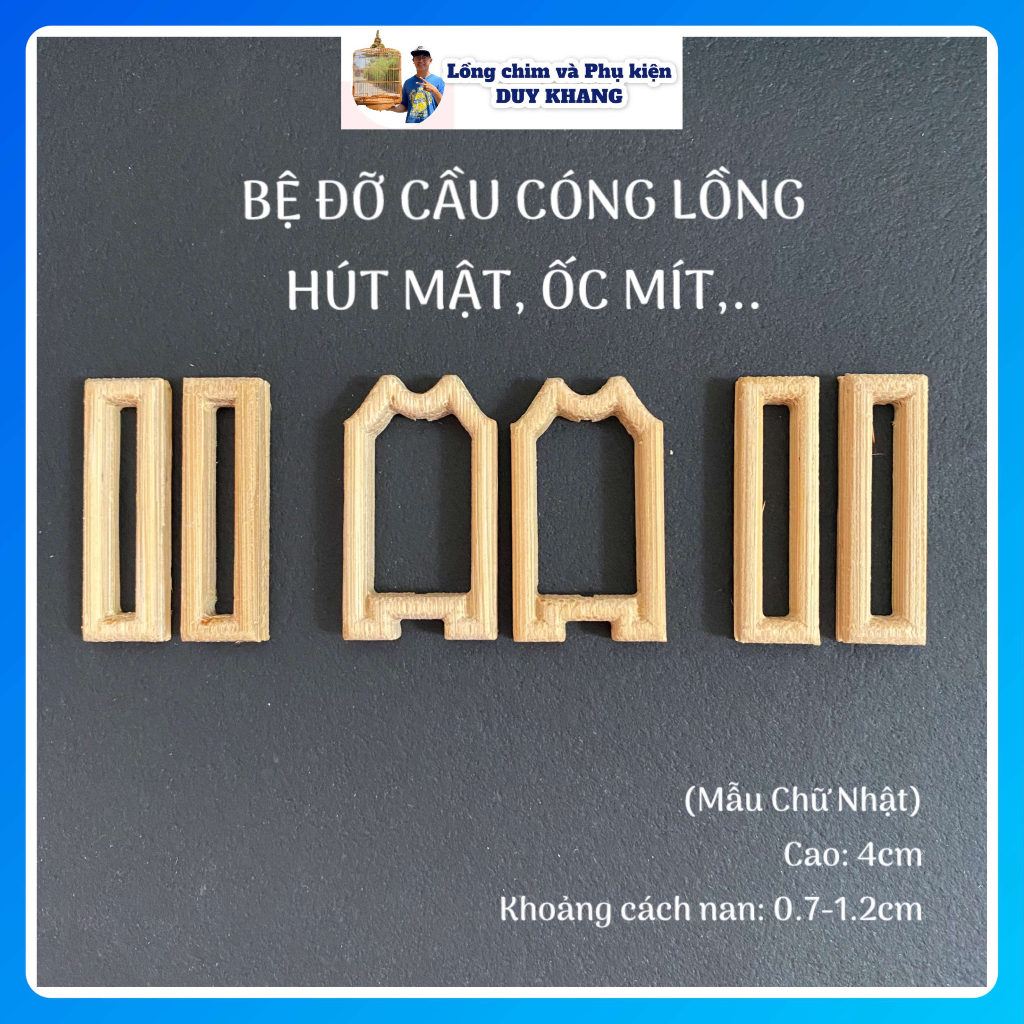 Bệ đỡ cầu cóng lồng chim Hút mật, ốc mít, khuyên,... bằng tre, mẫu Chữ Nhật - Phụ kiện lồng chim DUY KHANG