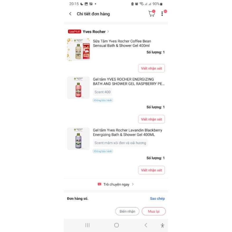 Gel tắm Yves Rocher 400ml 3 mùi