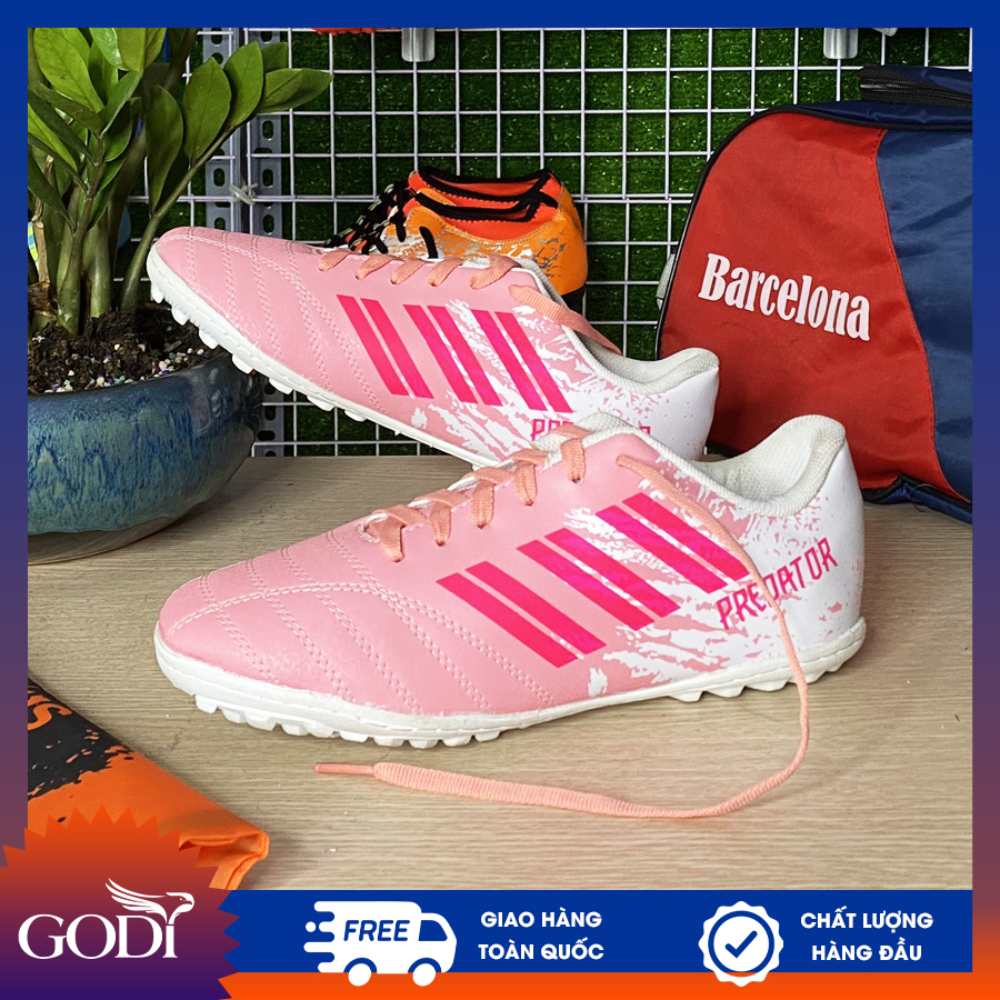 Giày đá bóng nam nữ, con gái và trẻ em size 36, size 37, size 38 đến size 43 - Giày đá banh giá rẻ màu hồng trắng GODI