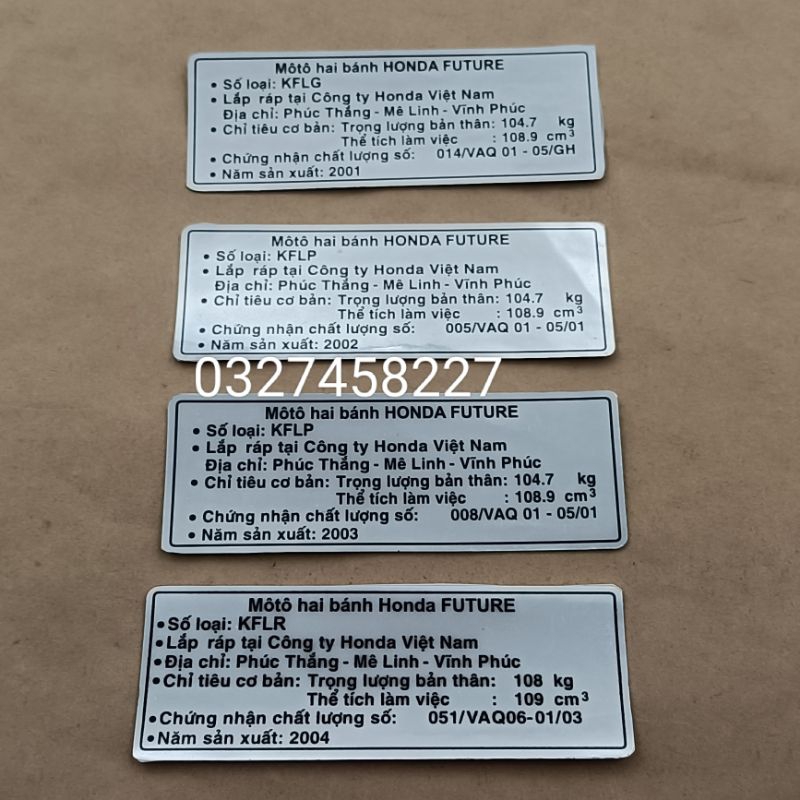 Tem thông số, năm sản xuất xe FUTURE 1. gắp càng gấp