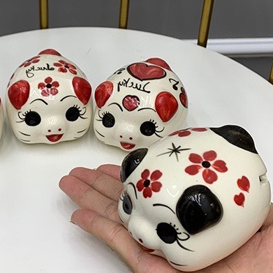 Heo Đất Mini - Lợn Đất Mini chất liệu Gốm Sứ Tai Đỏ Tai Đen