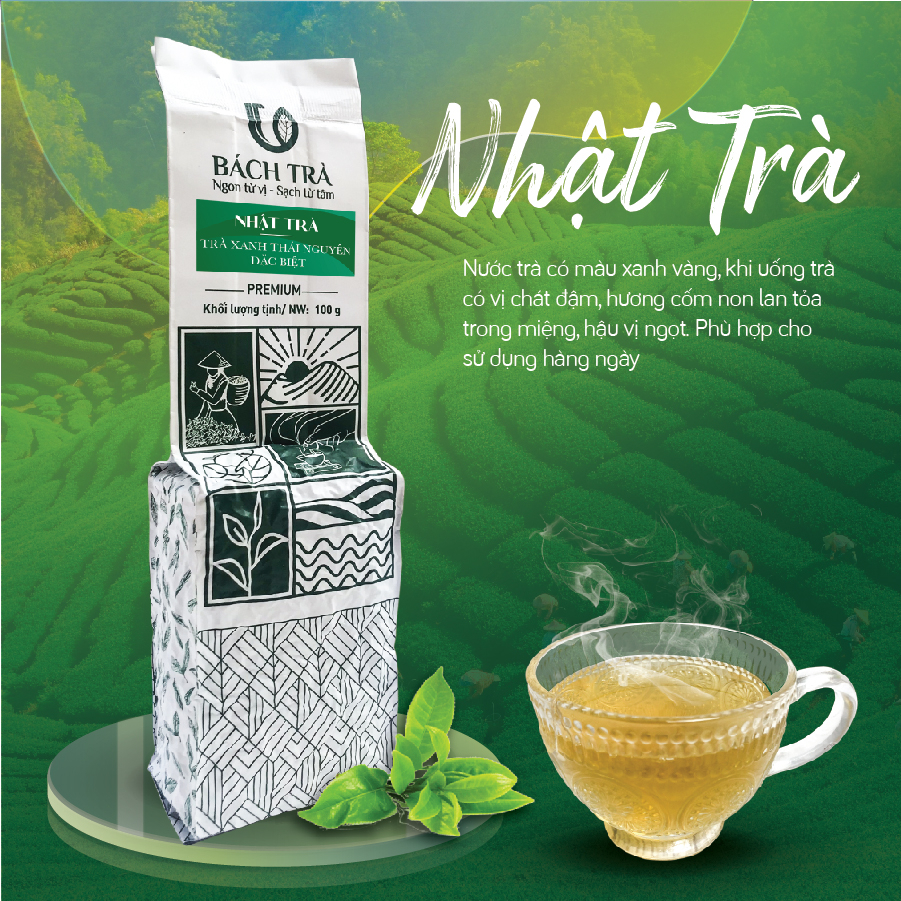 Nhật trà Bách Trà trà xanh Thái Nguyên nõn tôm chuẩn vị truyền thống đóng túi hút chân không 100g/200g