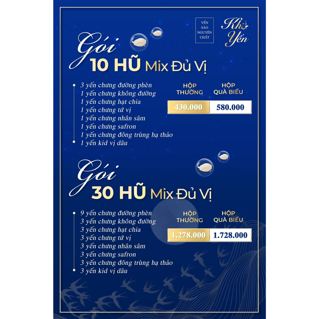 Hộp Tiêu Chuẩn - 10 Hũ Yến Chưng Sẵn Mix Đủ Vị Khả Yến
