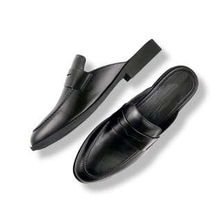 Giày sục nam công sở xoăn shop da pu pu size 38 đến 42 màu đen - s008