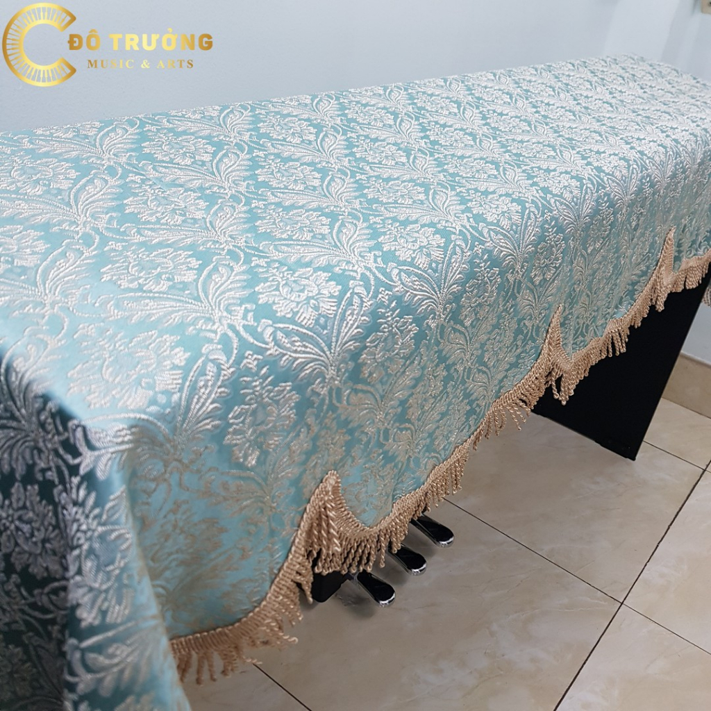 Khăn phủ đàn Piano điện hoa văn màu xanh gấm