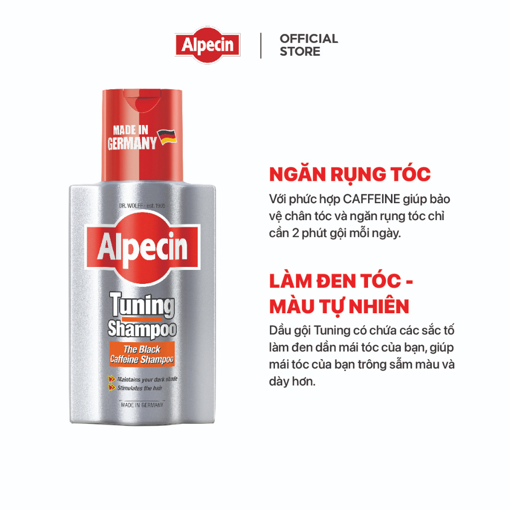Combo 3 dầu gội phủ bạc Alpecin Tuning giúp làm đen tóc tự nhiên, ngăn rụng tóc