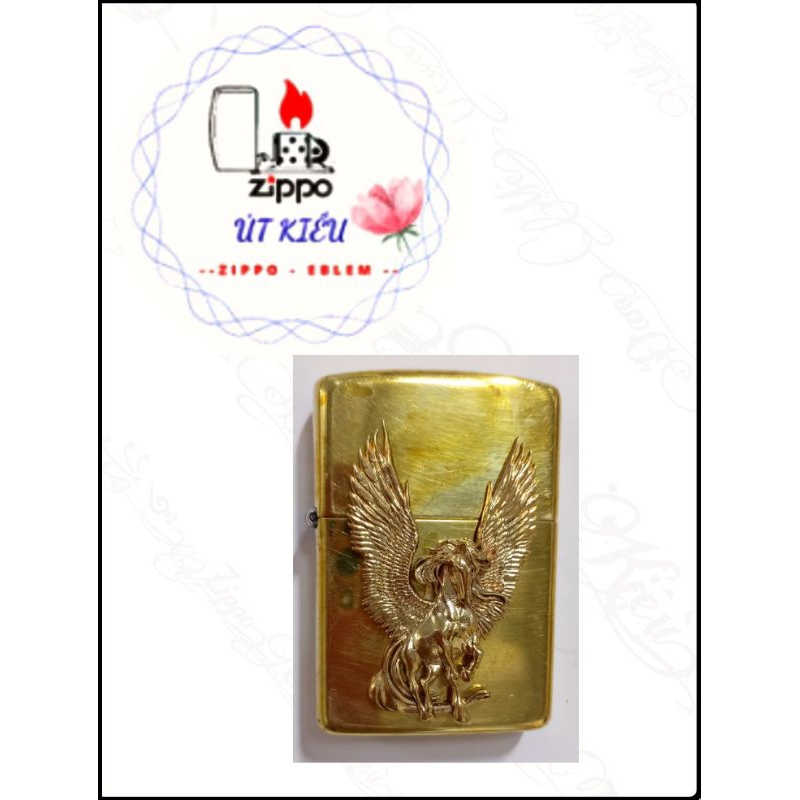 Miếng eblem dán zippo đồng nguyên khối ngựa full nắp US32