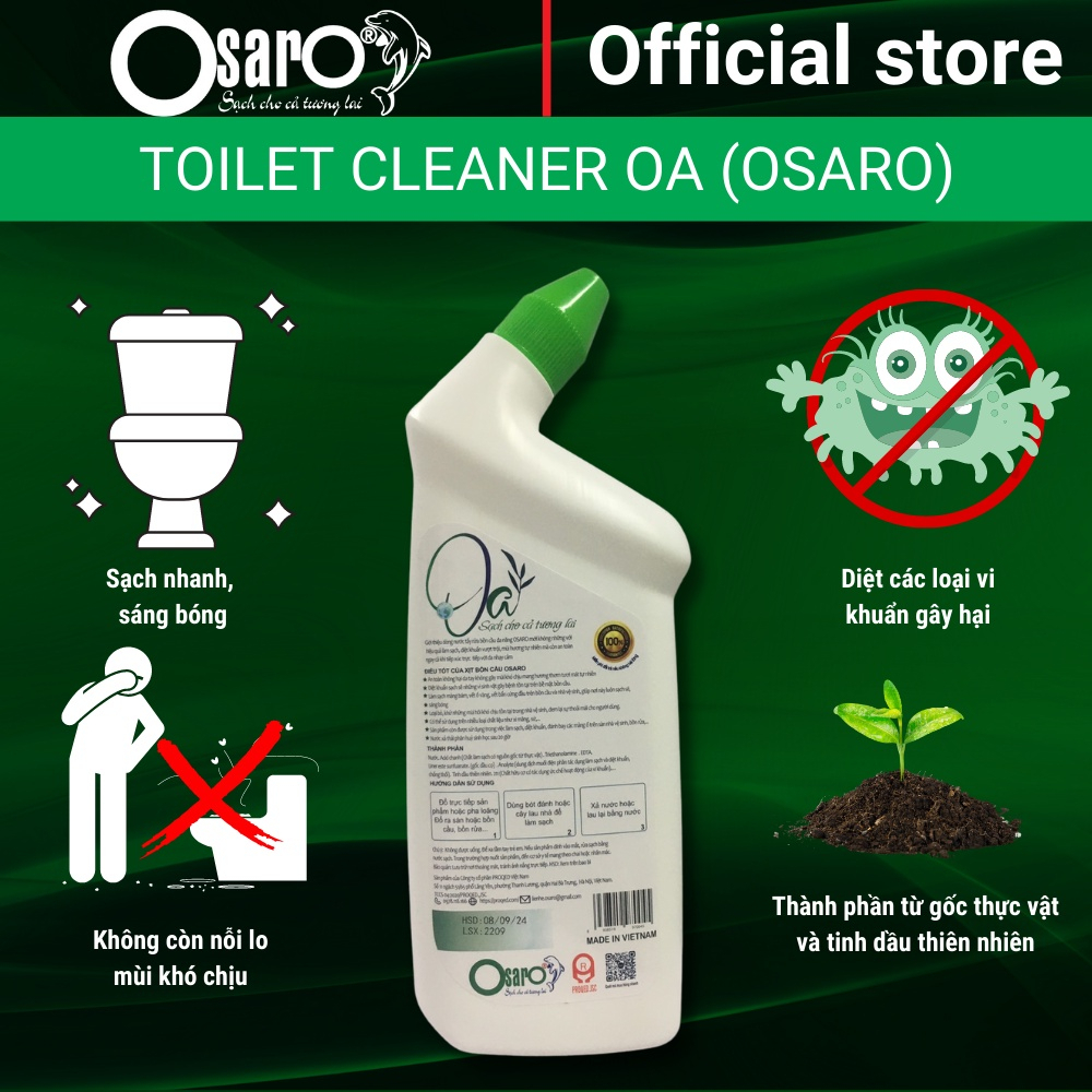 Nước tẩy rửa bồn cầu nhà tắm OSARO hữu cơ sinh học thơm lâu không hóa chất TOILET CLEANER OA 900g