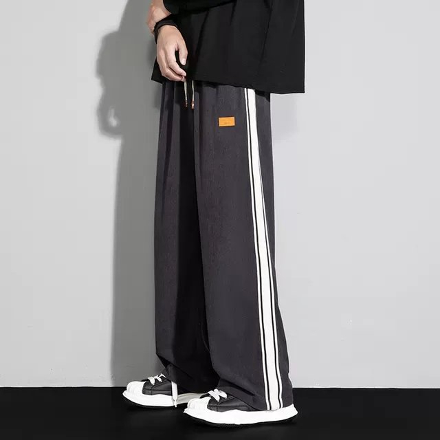 Quần Ống Rộng Nỉ Tăm Unisex Ulzzang, Quần Dài Cạp Chun Mác Da Có Dây Rút Điều Chỉnh Eo, Vải Co Dãn Dày Dặn