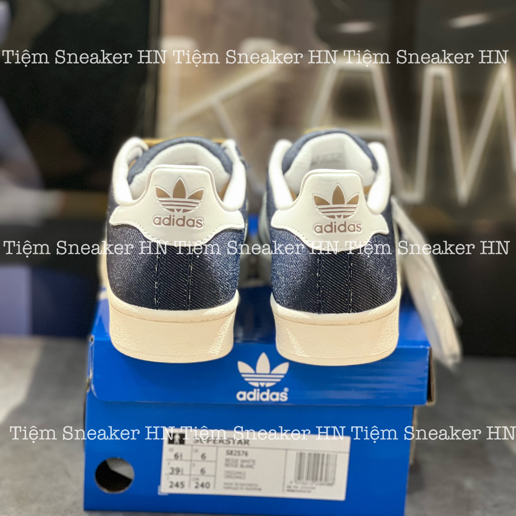 Giày Thể Thao  Adidas Superstar Navy White Giày Vải Da Bò Dây Vàng