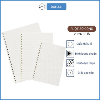 Ruột sổ còng giấy fort Nhật Cao cấp BONZAI refill 20 26 30 lỗ A5 B5 A4 sổ Planner Bullet Journal định lượng 104,7GSM