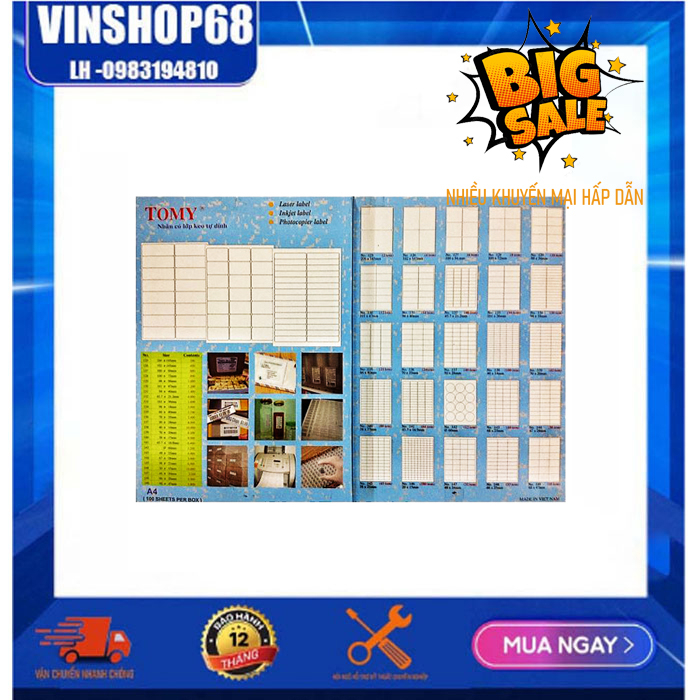 Decal tomyA4 -65tem -cỡ tem 35x21mm