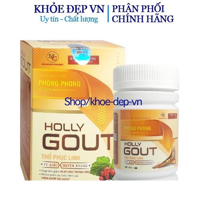 Viên uống Holly Gout giúp giảm sưng, đau nhức khớp ngón chân, bàn chân do gout - hộp 30 viên