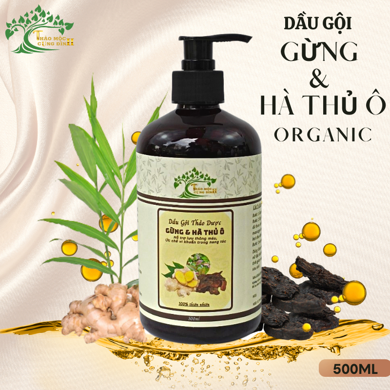 Dầu gội thảo dược Gừng & Hà Thủ Ô 500ml- Giảm tình trạng đau đầu và đau nửa đầu ngăn tóc bạc sớm