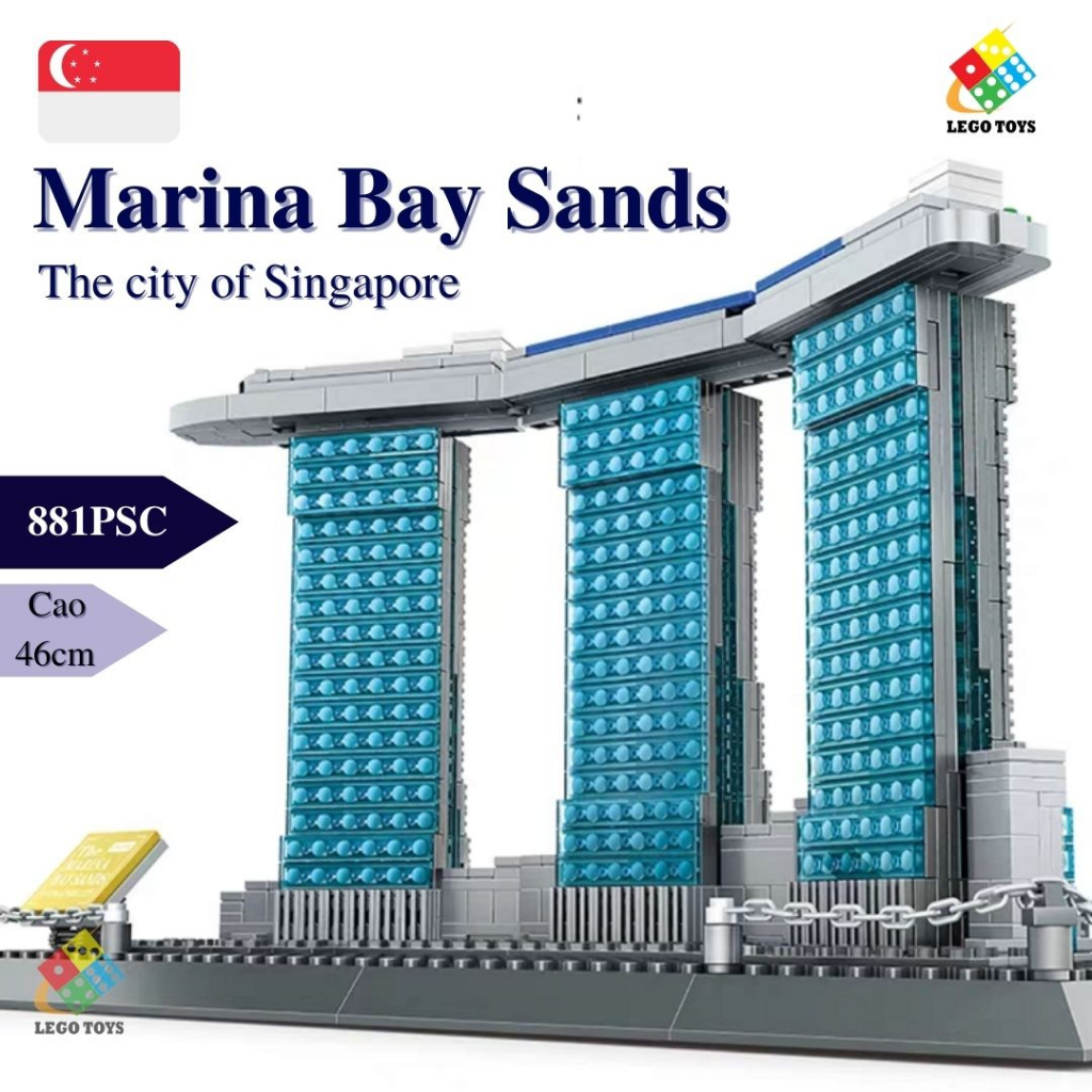 LEG0 Khách Sạn Mariana Bay - Bộ Sưu Tập Mô Hình Công Trình Kiến Trúc Nổi Tiếng Của Singapore - Tặng Kèm Dây LED Phát Ság