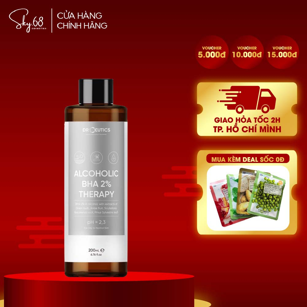 Toner Làm Sạch, Tẩy Da Chết DrCeutics Alcoholic BHA 2% Therapy (Nền Cồn) 200ml