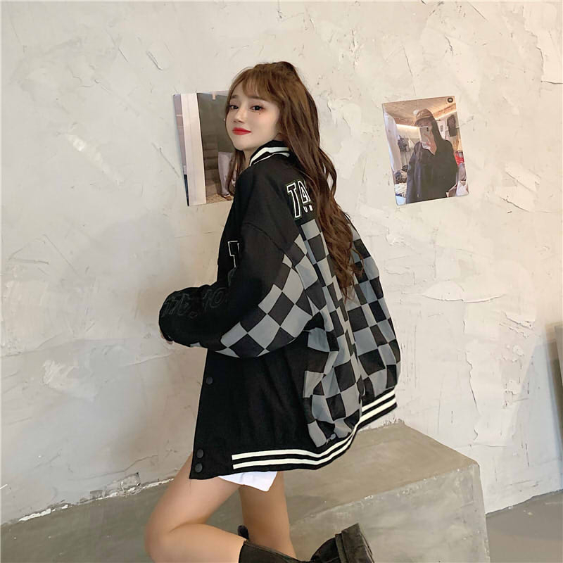 Áo khoác bomber bóng chày KẺ CARO nam nữ unisex AK034 Áo rét mùa đông jacket nỉ form rộng tay bồng