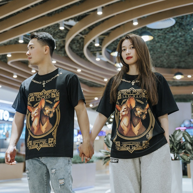 Áo thun LAEMAO chất liệu cotton tay lỡ form oversize GODDESS SPHYNX