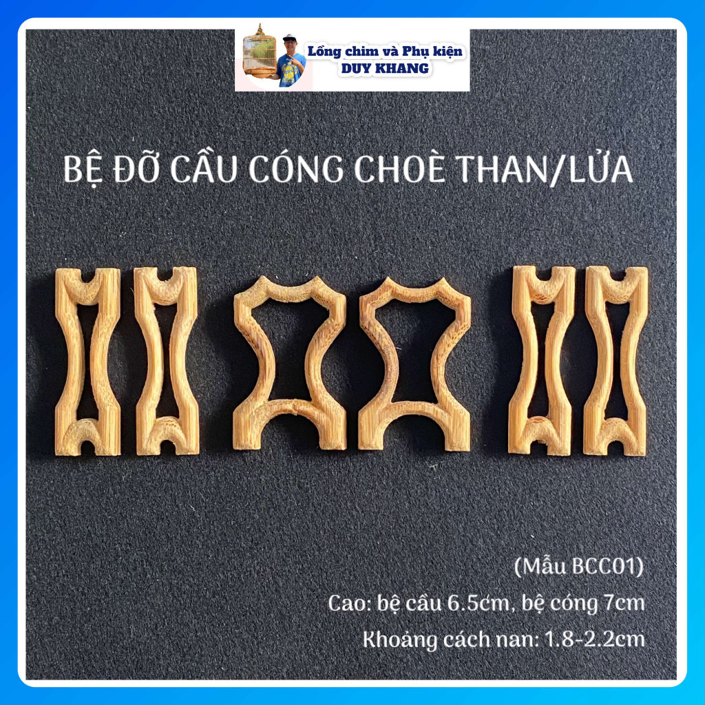 Bệ đỡ cầu cóng lồng choè than/lửa bằng Tre, mẫu BCC01 cao 7cm - Phụ kiện lồng chim DUY KHANG