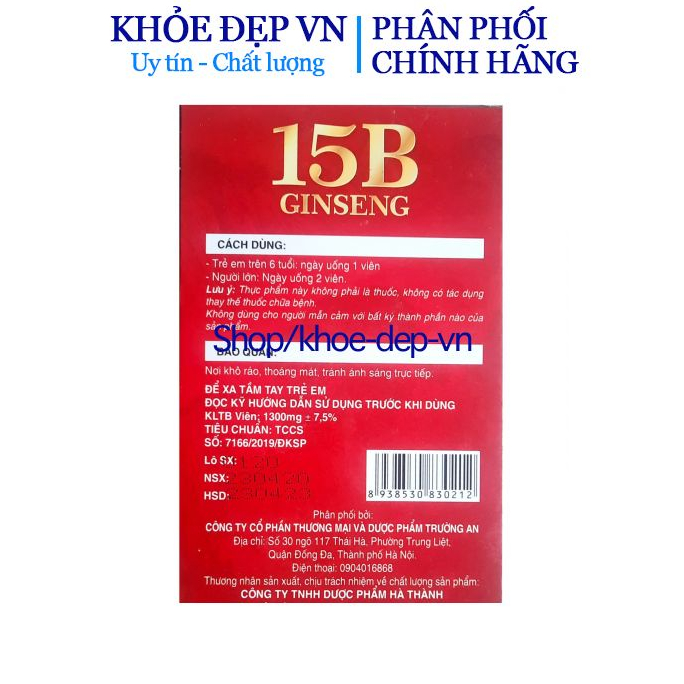Vitamin 15B With Ginseng giúp ăn ngủ ngon, phục hồi cơ thể, bổ sung vitamin cho cơ thể - 100 viên