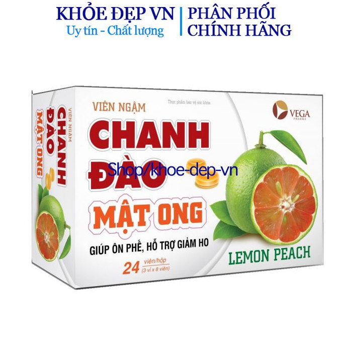 Viên ngậm chanh đào mật ong Vega hỗ trợ giảm ho, giảm đờm 8 viên x 3 vỉ