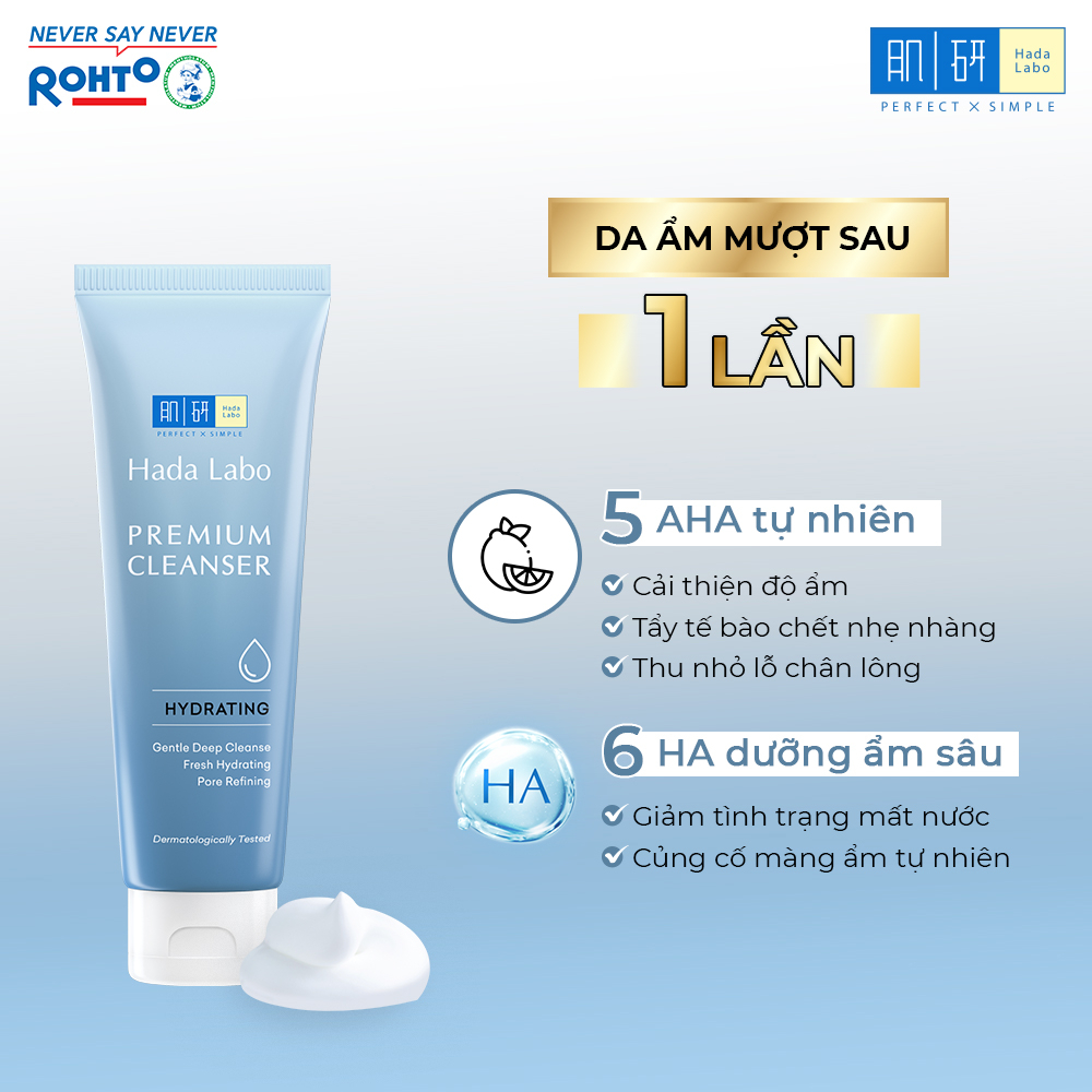 Sữa rửa mặt dưỡng ẩm cao cấp Hada Labo Premium Cleanser Hydrating 100g