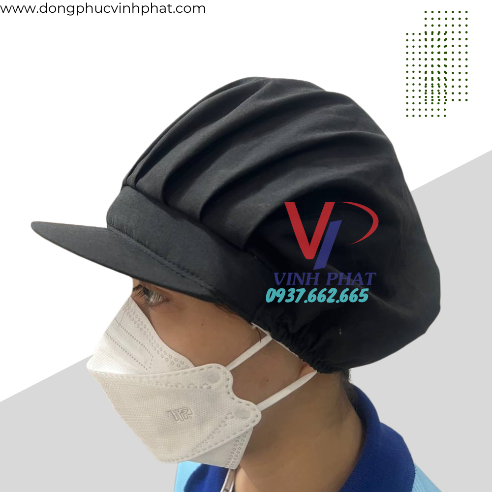 Mũ Nón Vải Màu Đen Trùm Tóc Công Nhân Thực Phẩm, Thủy Sản Form Ngắn Vải Đẹp Giá Rẻ  - Hình Thật