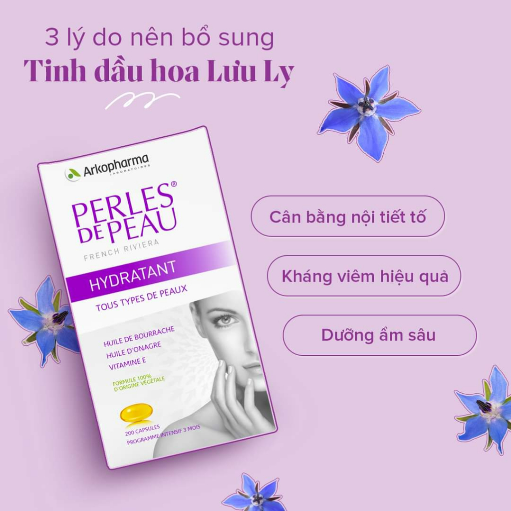 Viên uống Arkopharma Perles De Peau Hydratant hỗ trợ làm đẹp da (200 viên)