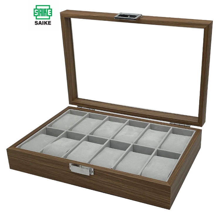 Hộp Đựng Đồng Hồ 12 Ngăn SAIKE S122 Mẫu Hộp Mới Màu Vân Gỗ