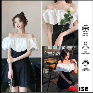 Váy trễ vai phối ngực trắng nữ đầm trễ vai tay phồng tiểu thư dễ thương xinh xắn (Mã TD43) ALISE VT15