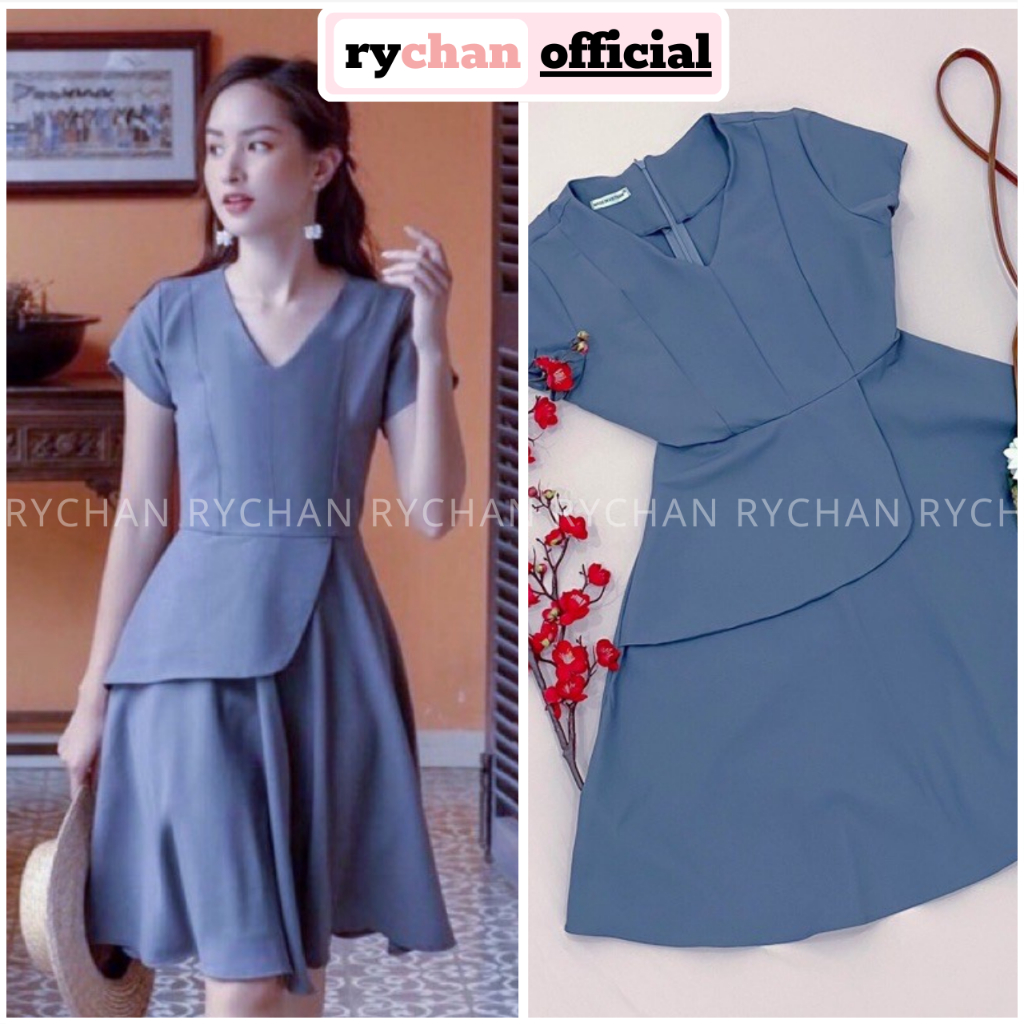 Đầm Nữ Công Sở Thiết Kế Cổ V Tà Lửng Tay Ngắn Thanh Lịch Độc Đáo Màu Xám [ẢNH THẬT CUỐI] - DX9921