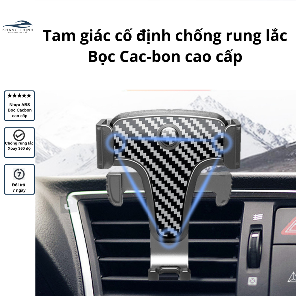 Giá đỡ điện thoại trên ô tô kẹp gắn cửa gió điều hoà, xoay 360 độ vân cacbon ABS chắc chắn Khang Thịnh | BigBuy360 - bigbuy360.vn